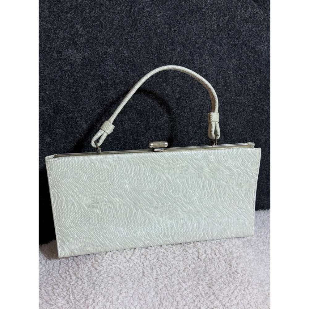Vintage 1960s Silver Metallic Frame Handbag Structured Evening Purse Top Handle